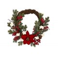 Nearly Naturals 19 in. Poinsettia with Berries & Cotton Artificial Wreath 4361